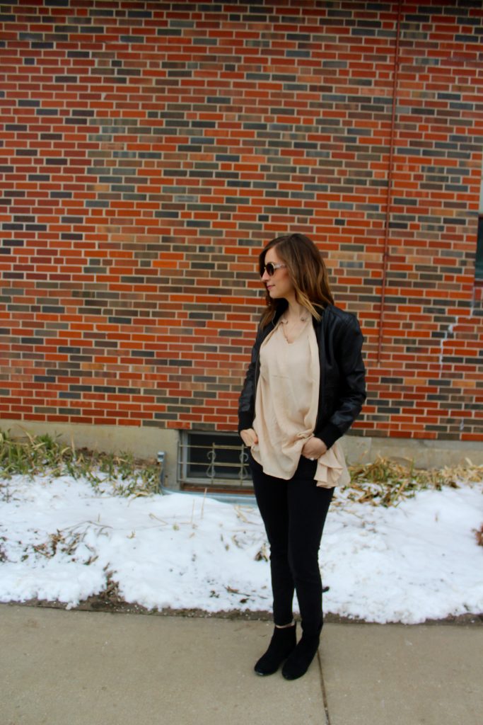 Button front tunic and leather jacket | Life on Shady Lane blog