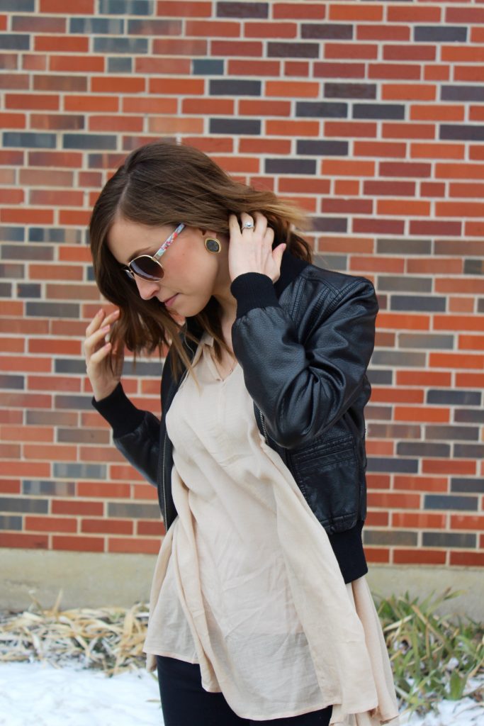 Button front tunic and leather jacket | Life on Shady Lane blog