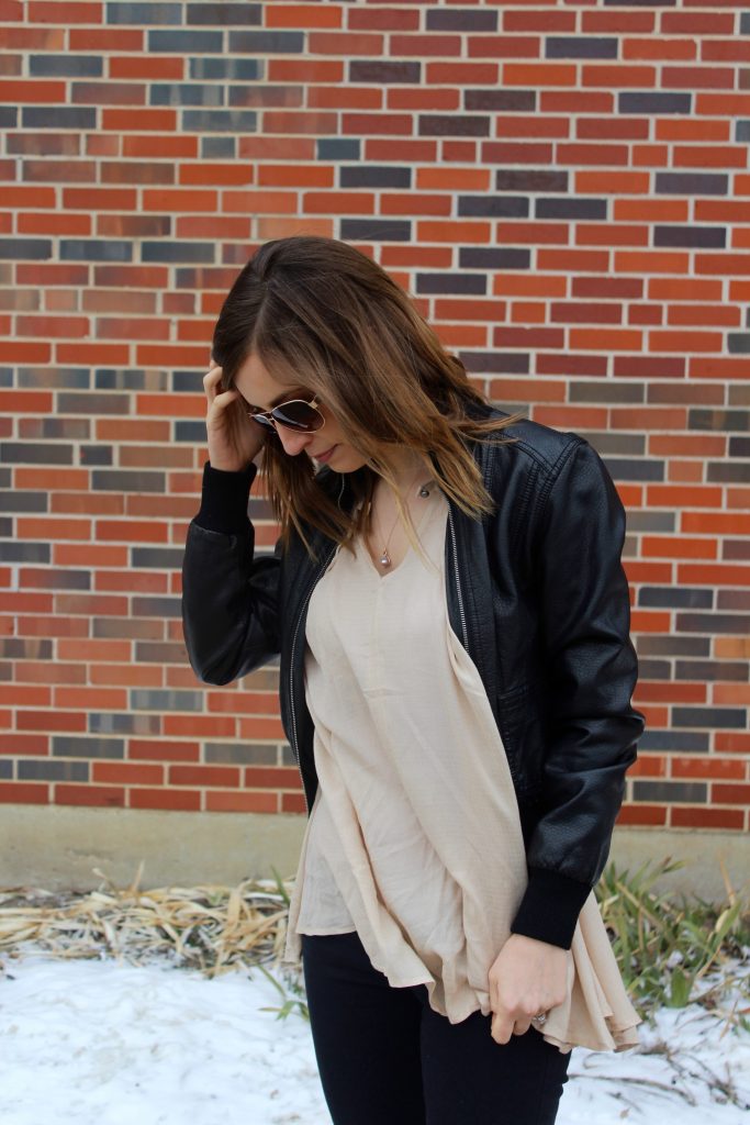 Button front tunic and leather jacket | Life on Shady Lane blog