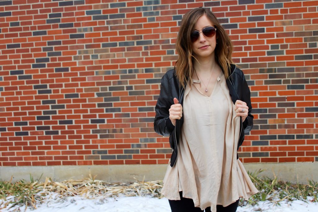 Button front tunic and leather jacket | Life on Shady Lane blog