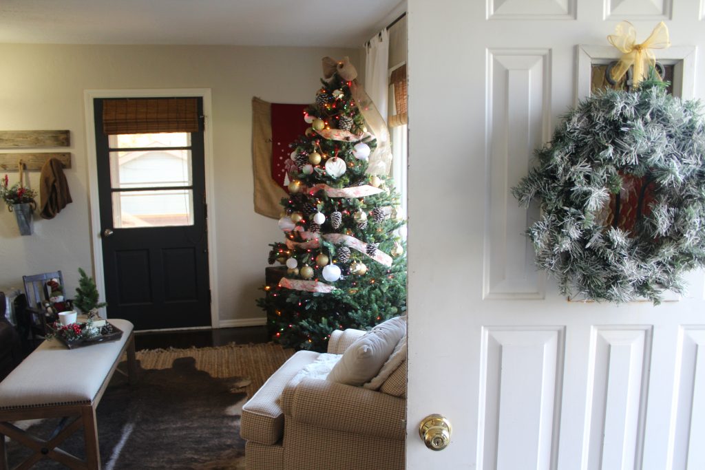 Cozy farmhouse Christmas living room via Life on Shady Lane blog