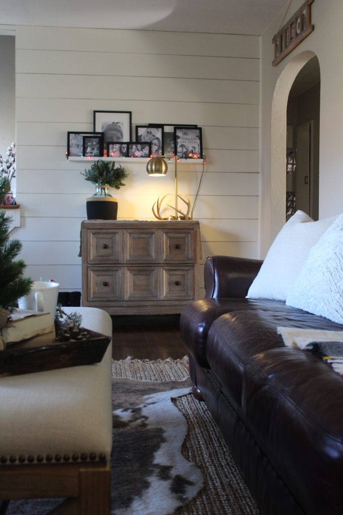 Cozy farmhouse Christmas living room via Life on Shady Lane blog