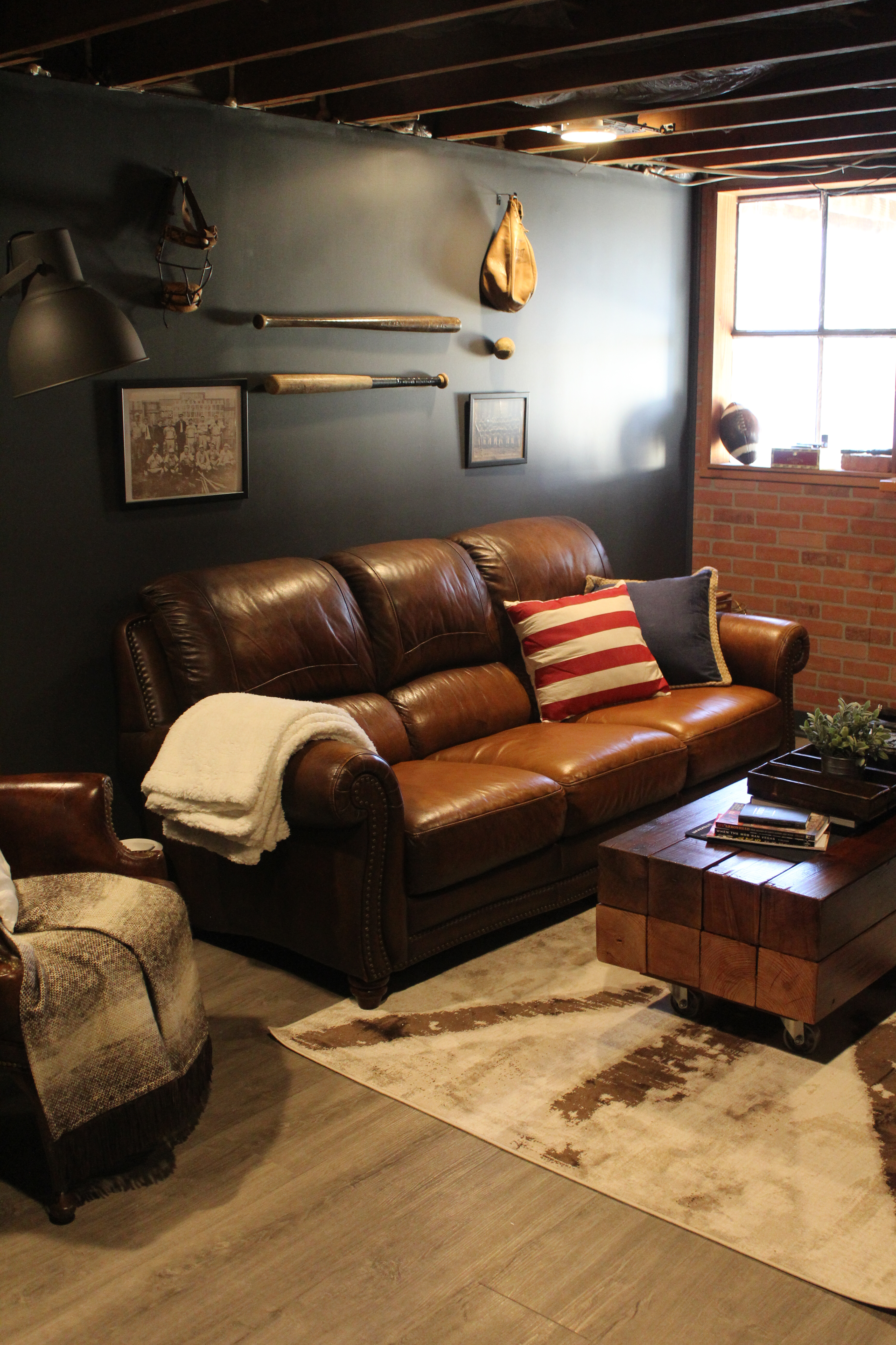 A vintage sports themed basement renovation