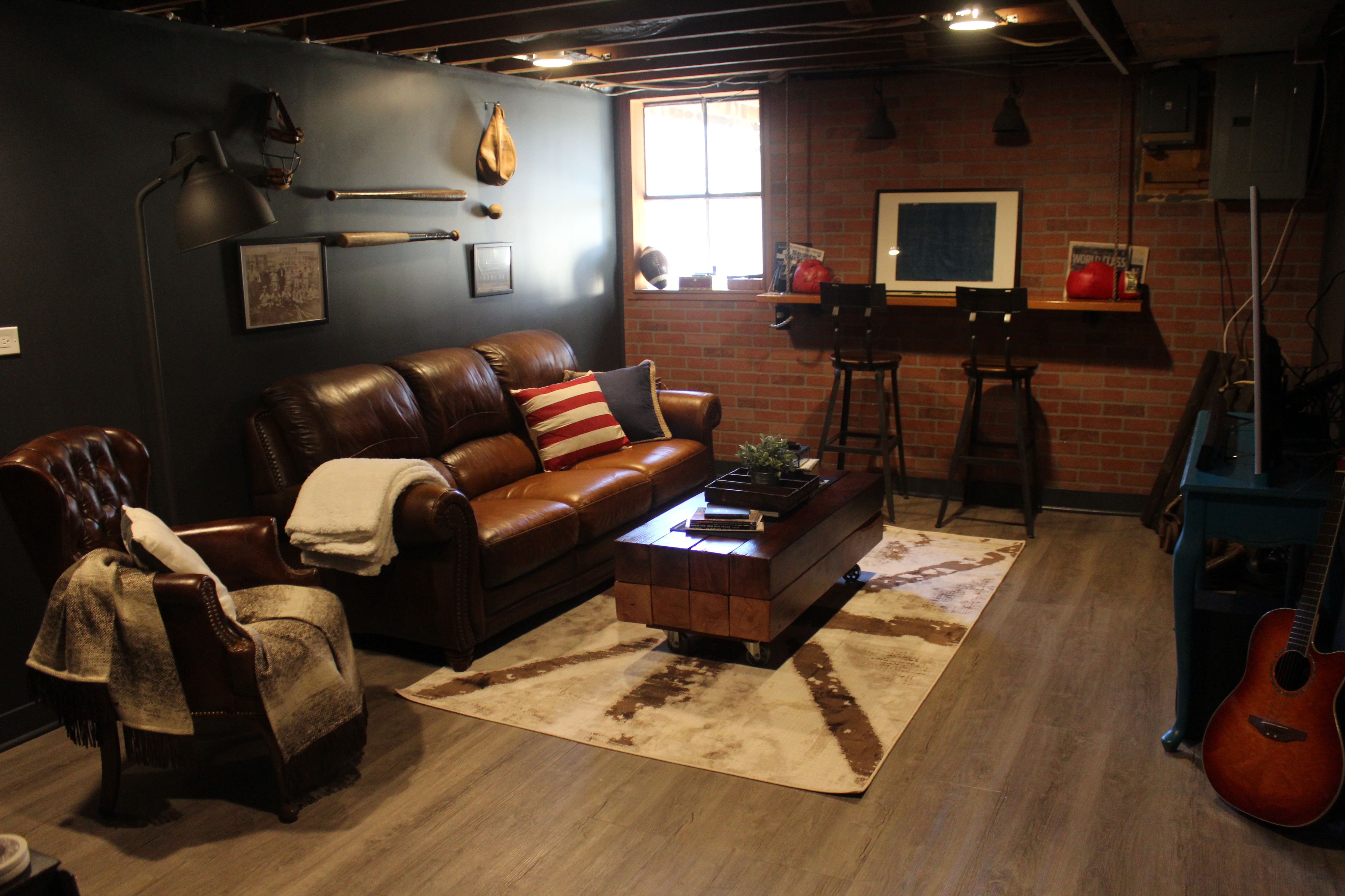 A vintage sports themed basement renovation