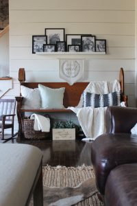 Early spring styled antique church pew via Life on Shady Lane blog