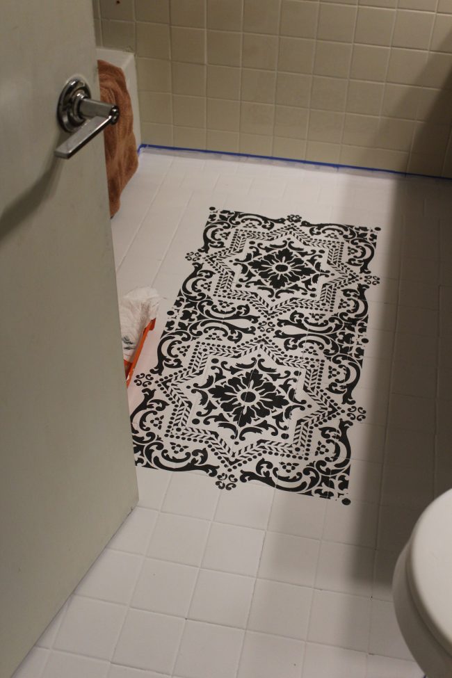 DIY: How to EASILY paint your tile floor for a budget friendly modern update! - Black and White Stenciled Bathroom Floor