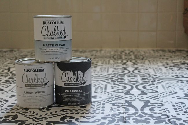 DIY: How to EASILY paint your tile floor for a budget friendly modern update! - Black and White Stenciled Bathroom Floor