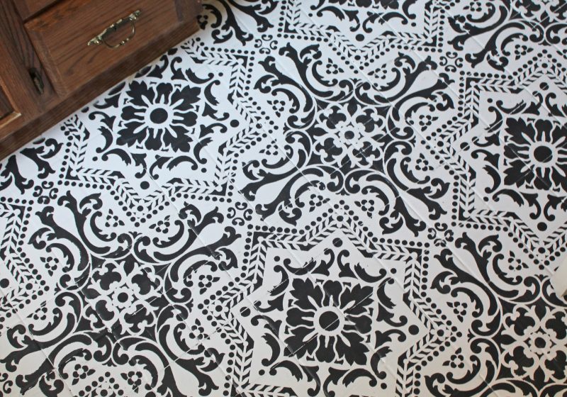 DIY: How to EASILY paint your tile floor for a budget friendly modern update! - Black and White Stenciled Bathroom Floor