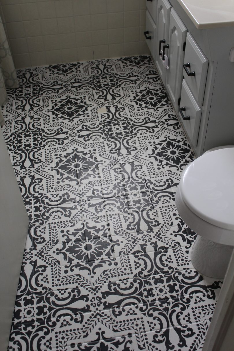 An Update on our Stenciled Bathroom Floor - Life on Shady Lane