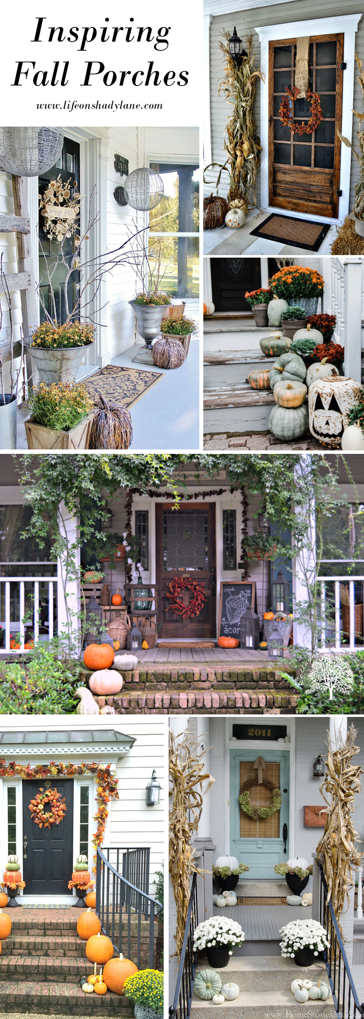 Inspiring Fall Porches - a roundup complete with traditional and non-traditional autumn colors, so there's something for everyone! 