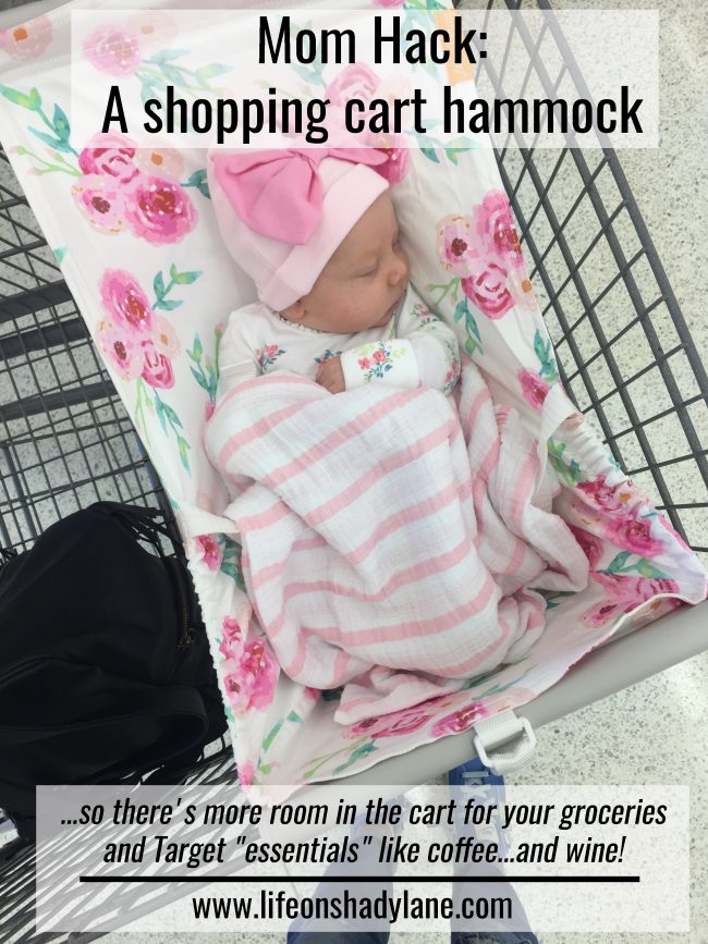 Mom hack: A shopping cart hammock for baby so there's more room in the cart for your groceries and Target 