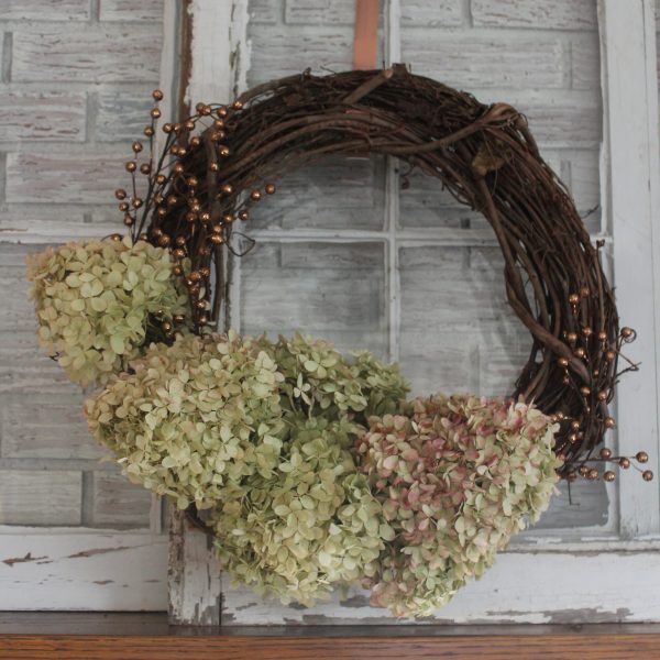 Hydrangea Wreath with Copper Accents