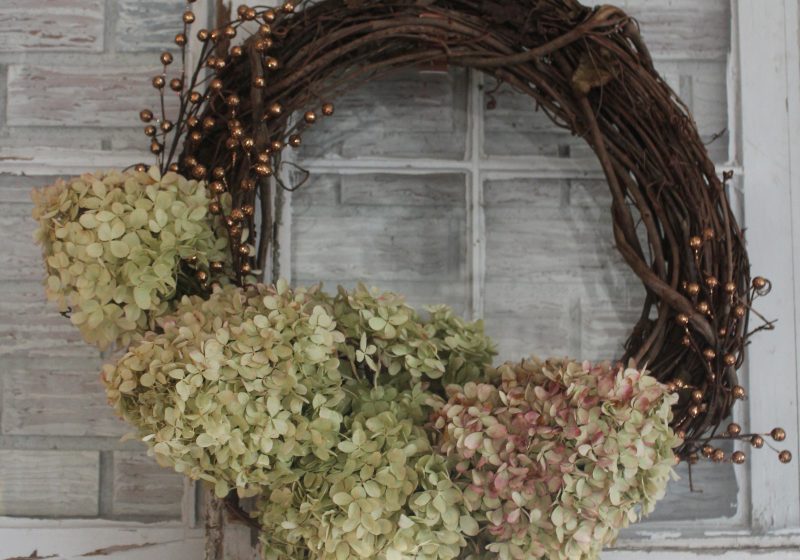 Hydrangea Wreath with Copper Accents
