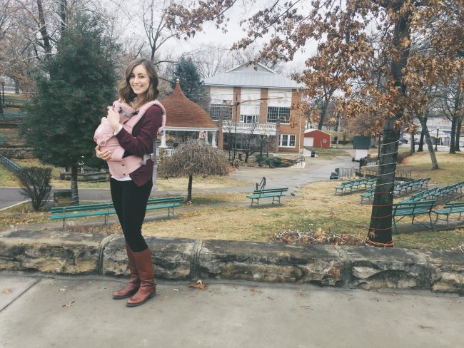 A blush pink organic cotton baby carrier - must have for moms of littles!