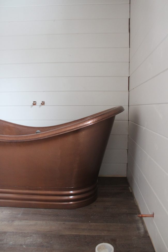 Modern Farmhouse Bathroom Remodel: Shiplap, Tub, Flooring, and Vanity