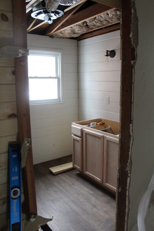 Modern Farmhouse Bathroom Remodel: Shiplap, Tub, Flooring, and Vanity