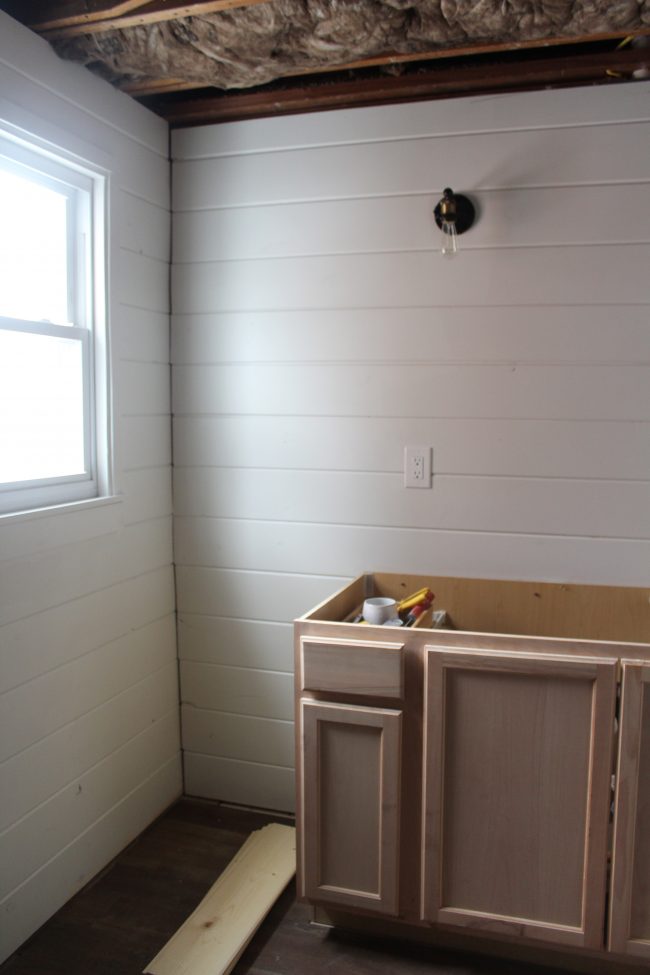 Modern Farmhouse Bathroom Remodel: Shiplap, Tub, Flooring, and Vanity