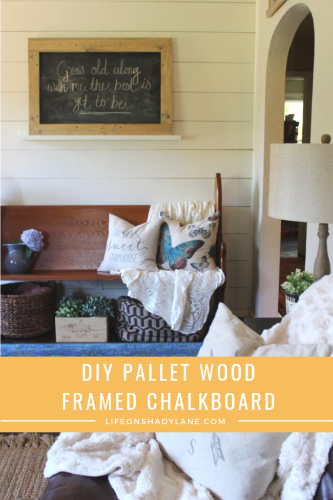 A DIY pallet wood framed chalkboard - inexpensive and simple way to make over a cheap chalkboard! #diy #project