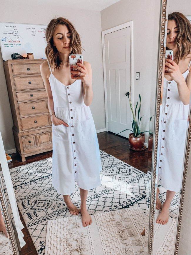 White casual dress | Spring and summer outfits | Casual everyday fashion. Kansas City life, home, and style blogger Megan Wilson shares her Amazon Finds - February | Week 2 - Affordable cute style that's fun and won't break the bank! #amazon #amazonfashion #amazonclothes #amazonfinds