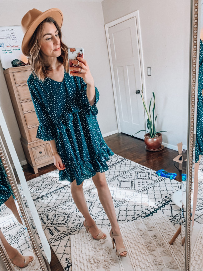 Ruffled dress and hat | Spring and summer outfits | Casual everyday fashion. Kansas City life, home, and style blogger Megan Wilson shares her Amazon Finds - February | Week 2 - Affordable cute style that's fun and won't break the bank! #amazon #amazonfashion #amazonclothes #amazonfinds