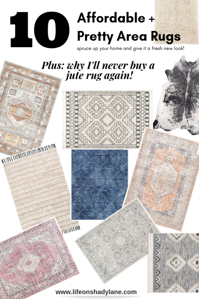 10 affordable + pretty living room rugs to spruce up your home and give it a fresh new look! Plus, I'm sharing why I'll never buy a jute rug again. Kansas City life, home, and style blogger Megan Wilson shares a roundup of 10 living room rugs. Patterned area rug.