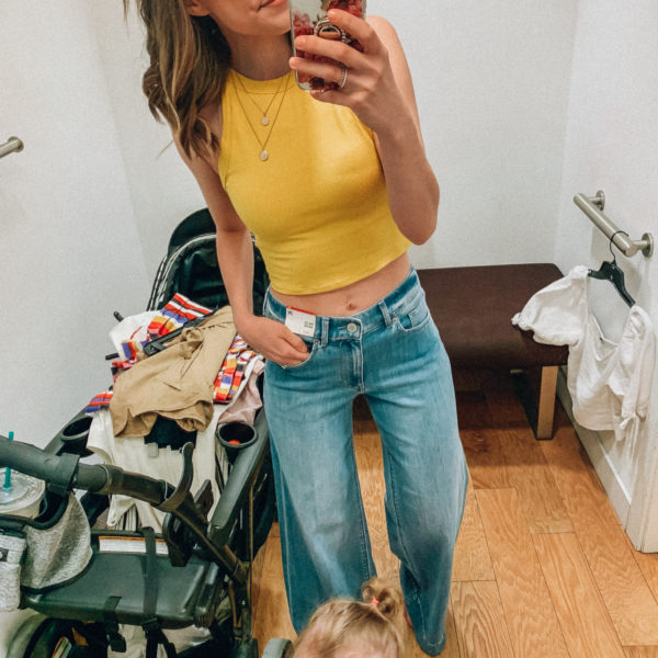 Cropped yellow tank and high waist wideleg denim jeans | Casual spring and summer style, spring and summer outfits | Kansas City life, home, and style blogger Megan Wilson shares an Express try-on | Life on Shady Lane // @shadylaneblog on IG