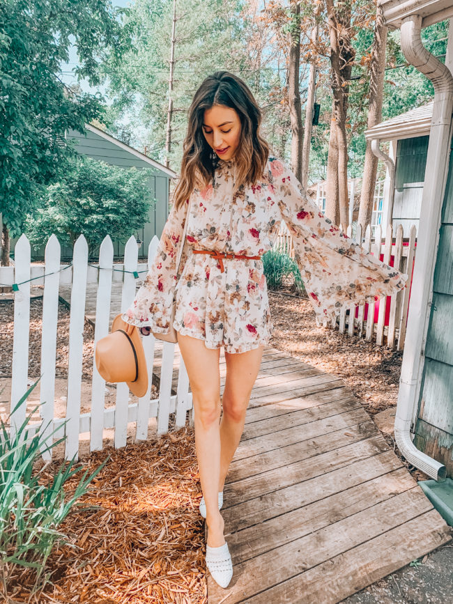 Floral ruffled romper | spring and summer fashion. Kansas City life, home, and style blogger Megan Wilson shares her Amazon Finds - May | Affordable cute style that's fun and won't break the bank! #amazon #amazonfashion #amazonclothes #amazonfinds