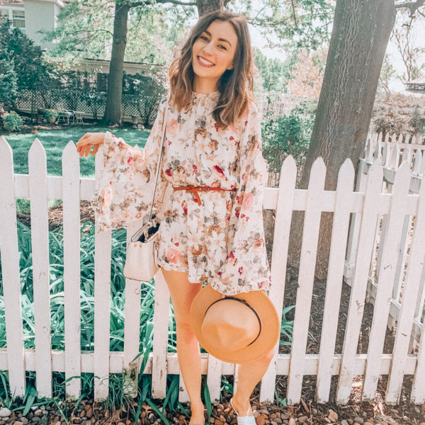 Floral ruffled romper | spring and summer fashion. Kansas City life, home, and style blogger Megan Wilson shares her Amazon Finds - May | Affordable cute style that's fun and won't break the bank! #amazon #amazonfashion #amazonclothes #amazonfinds