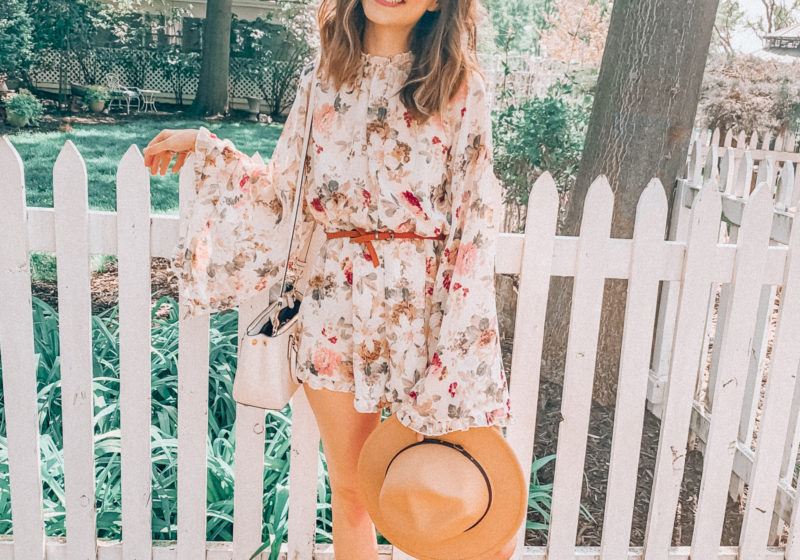 Floral ruffled romper | spring and summer fashion. Kansas City life, home, and style blogger Megan Wilson shares her Amazon Finds - May | Affordable cute style that's fun and won't break the bank! #amazon #amazonfashion #amazonclothes #amazonfinds