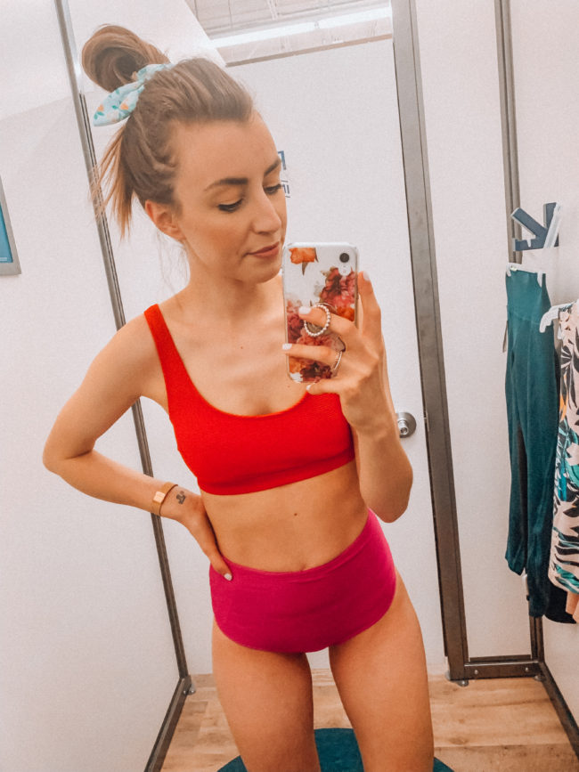 Red and pink bikini with high waist bottoms || Kansas City life, home, and style blogger Megan Wilson shares her picks from Old Navy