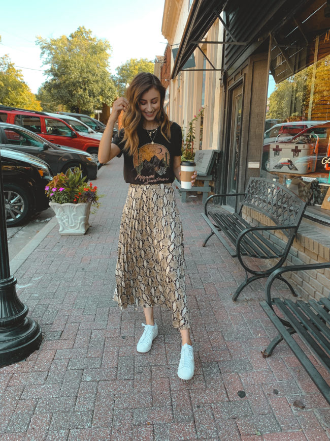 5 Ways to Wear a Snakeskin Print Skirt this Fall || Kansas City life, home, and style blogger Megan Wilson shares 5 different ways to wear a snakeskin skirt for fall