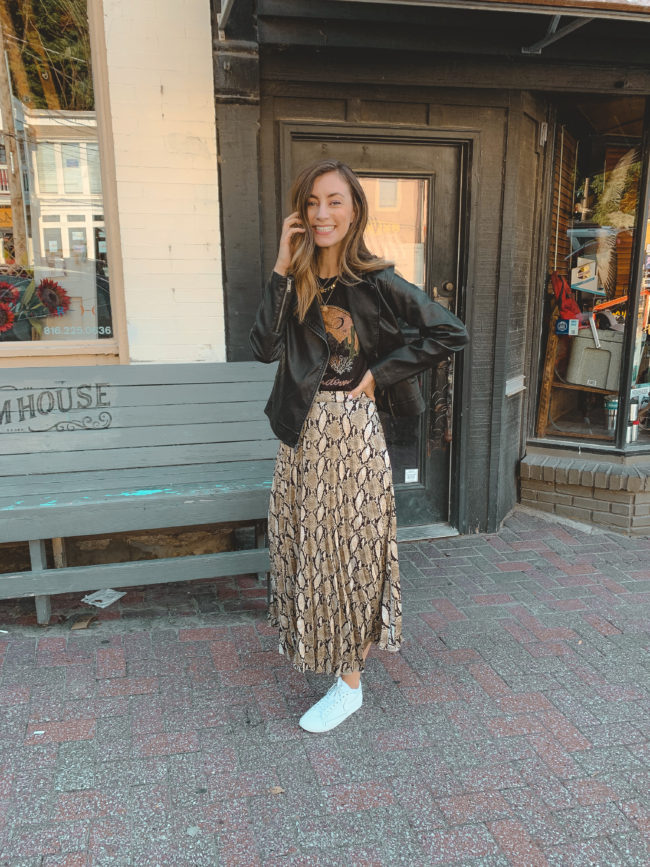 5 Ways to Wear a Snakeskin Print Skirt this Fall || Kansas City life, home, and style blogger Megan Wilson shares 5 different ways to wear a snakeskin skirt for fall