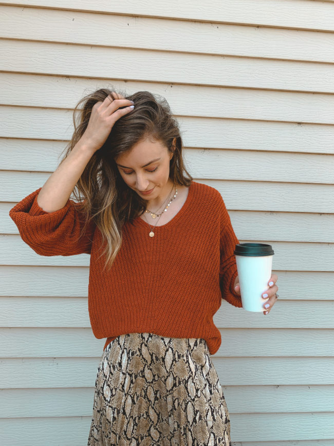 5 Ways to Wear a Snakeskin Print Skirt this Fall || Kansas City life, home, and style blogger Megan Wilson shares 5 different ways to wear a snakeskin skirt for fall