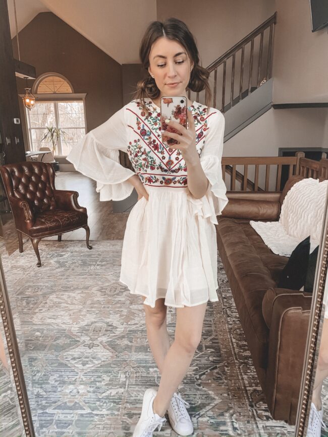 Boho style dress and white sneakers || Casual spring style from AMAZON! || Kansas City life, home, and style blogger Megan Wilson shares her February Amazon Finds