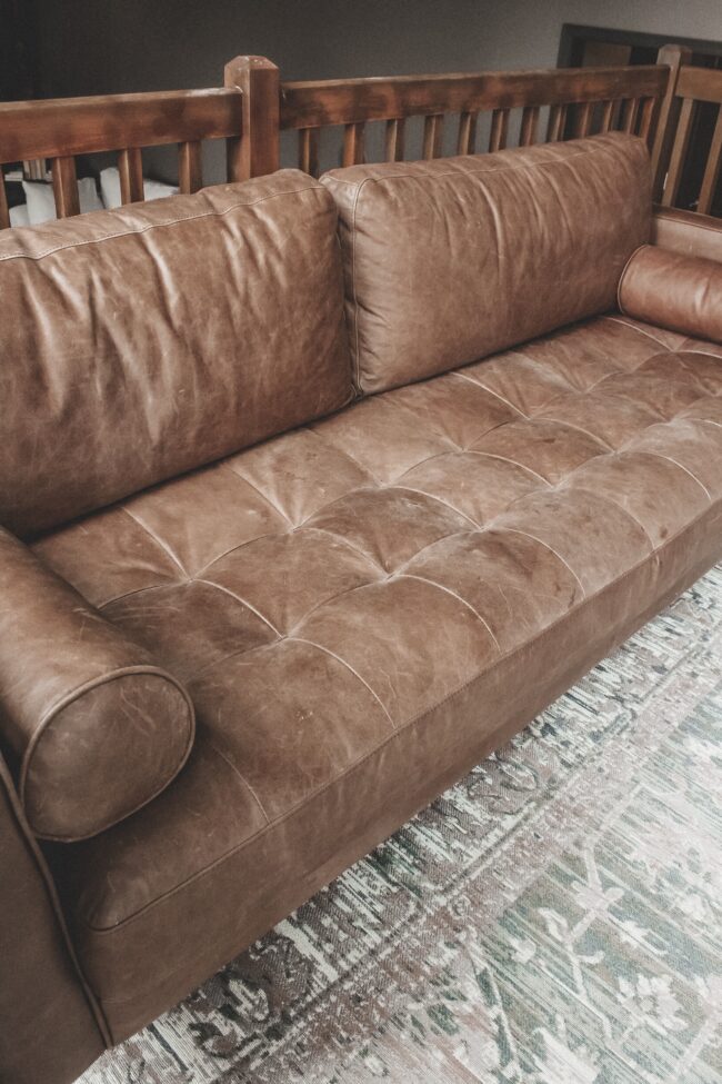 How to condition a leather sofa || The easy way to keep your leather couch feeling soft and looking pretty! || Article Charme Sofa || Kansas City life, home, and style blogger Megan Wilson shares her tips!