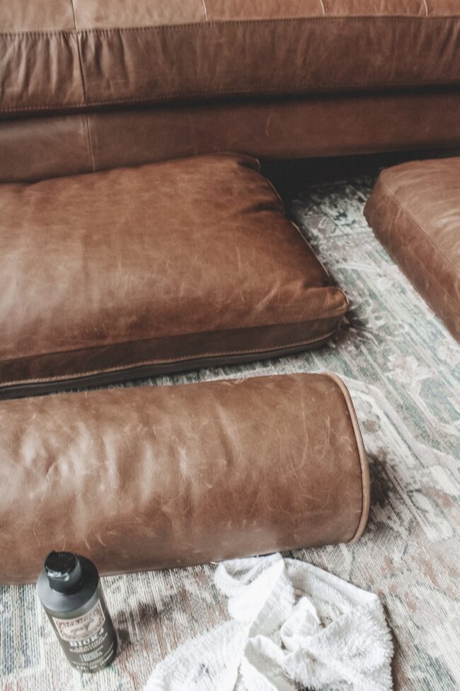 How to condition a leather sofa || The easy way to keep your leather couch feeling soft and looking pretty! || Article Charme Sofa || Kansas City life, home, and style blogger Megan Wilson shares her tips!