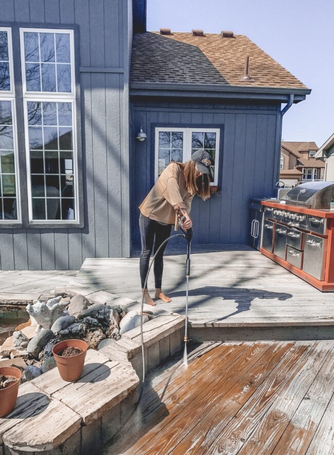 Deck makeover on a budget // How to DIY your way to a beautiful, restored deck! || Kansas City life, home, and style blogger Megan Wilson shares a before and after of her easy deck makeover