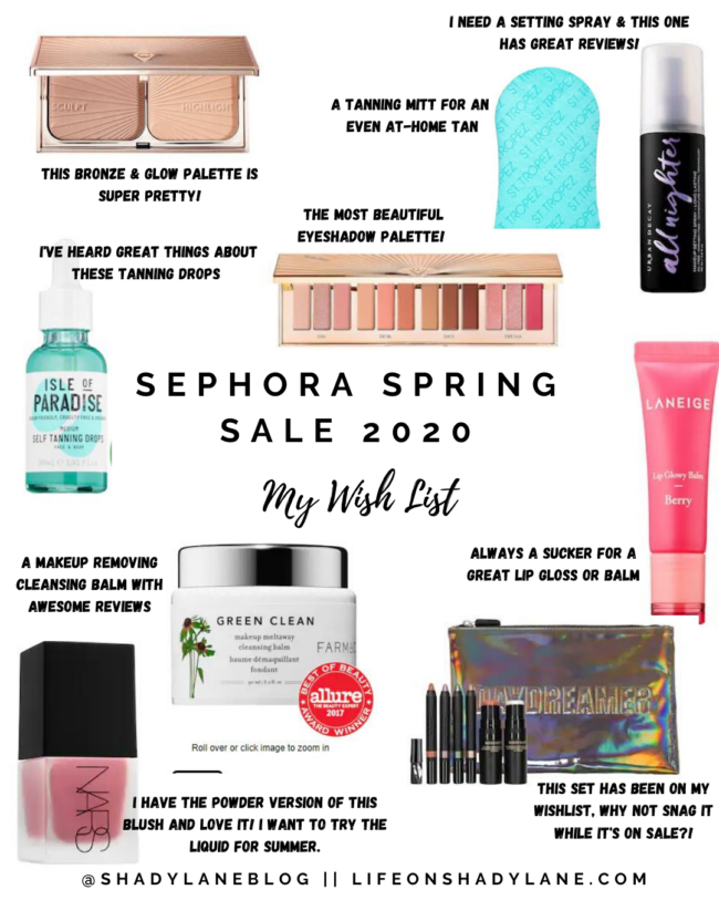 Sephora spring sale 2020 || Hurry and grab your items quick, they sell out fast during this sale! || Kansas City life, home, and style blogger Megan Wilson shares her wish list for the sale ! 