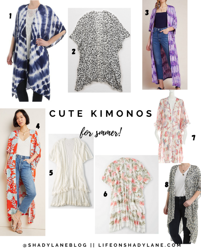 8 Cute kimonos to wear this summer! // Not quite sure how to wear a kimono? I've shared a couple tips, too! || Kansas City life, home, and style blogger shares a roundup of cute kimonos to wear this summer - floral kimono, leopard print kimono, tie dye, kimono