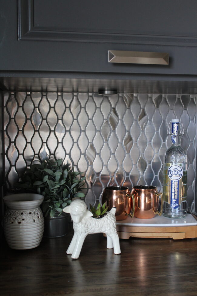 Dining room and bar decor, backsplash || Dining room inspiration || Kansas City life, home, and style blogger Megan Wilson shares a tour of her home, recently featured in Kansas City magazine