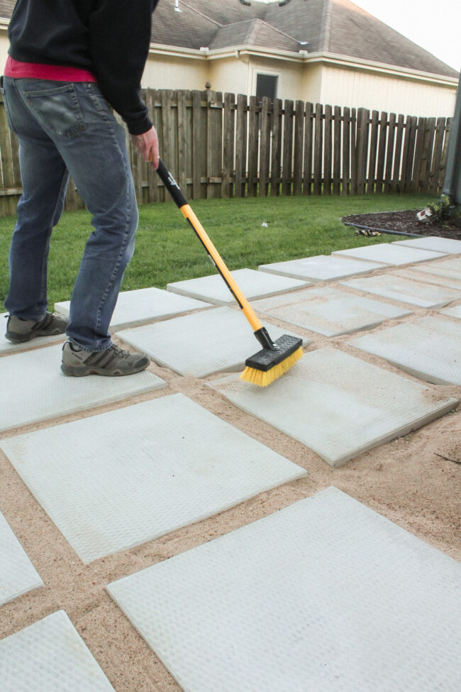 Diy Patio With Grass Between Pavers And A Fire Pit