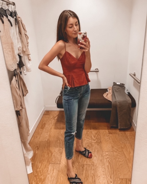rust colored tank top and cropped jeans, long hair, summer outfit | Kansas City life, home, and style blogger Megan Wilson shares her June Instagram Roundup