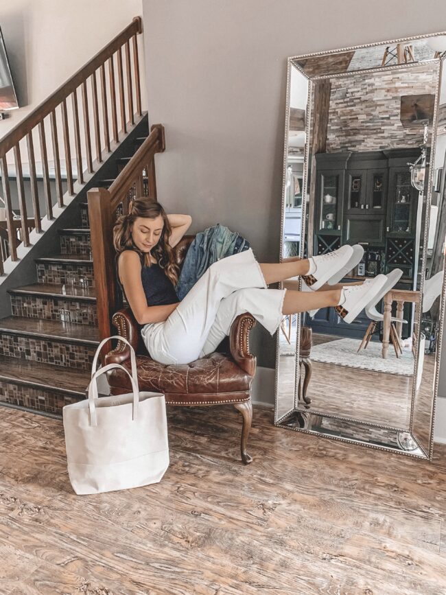 black tank, white wide leg cropped jeans, light colored leather tote | @shadylaneblog shares the casual summer outfits you may have missed from Instagram in July