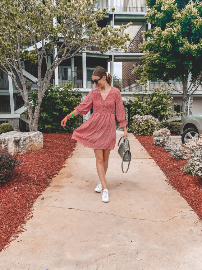 Red dress and white sneakers outfit, Amazon sunglasses | @shadylaneblog shares the casual summer outfits you may have missed from Instagram in July