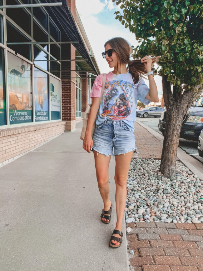 Tie dye tee shirt from TARGET and distressed denim shorts | @shadylaneblog shares the casual summer outfits you may have missed from Instagram in July