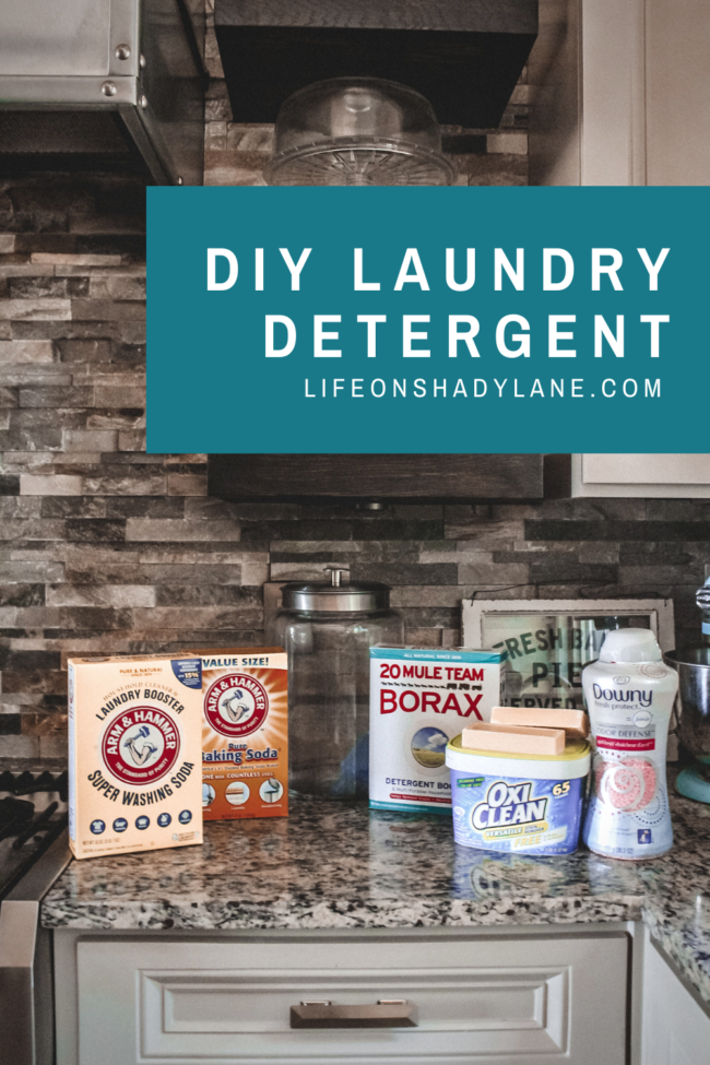 A DIY laundry detergent recipe that's super simple to put together and will save you money (and look pretty on your laundry room shelf!) - here's all you'll need! || Kansas City life, home, and style blogger Megan Wilson shares her DIY laundry detergent recipe!