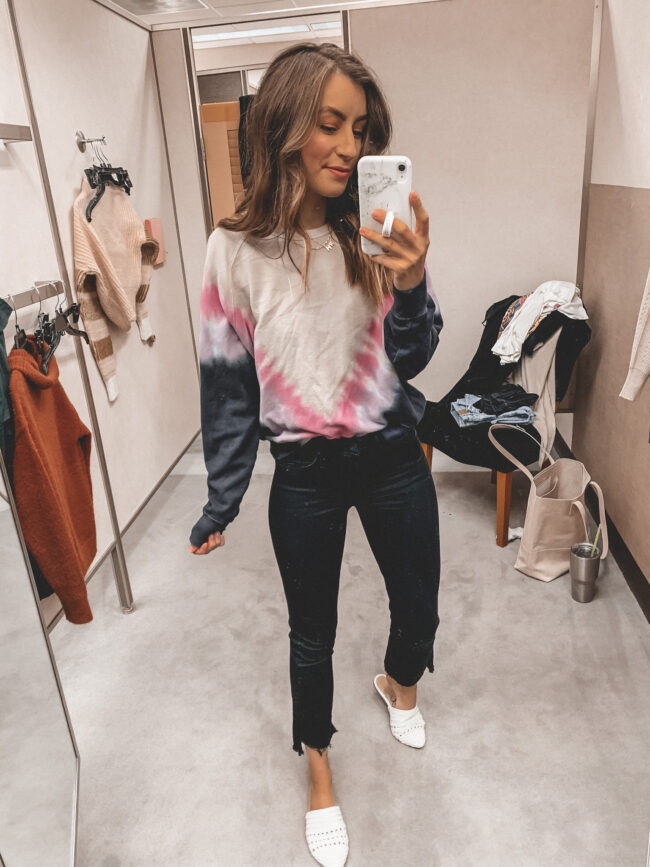 Black jeans and tie dye pullover | Fall outfit |  Nordstrom Anniversary Sale 2020 try-on haul and shopping guide | @shadylaneblog