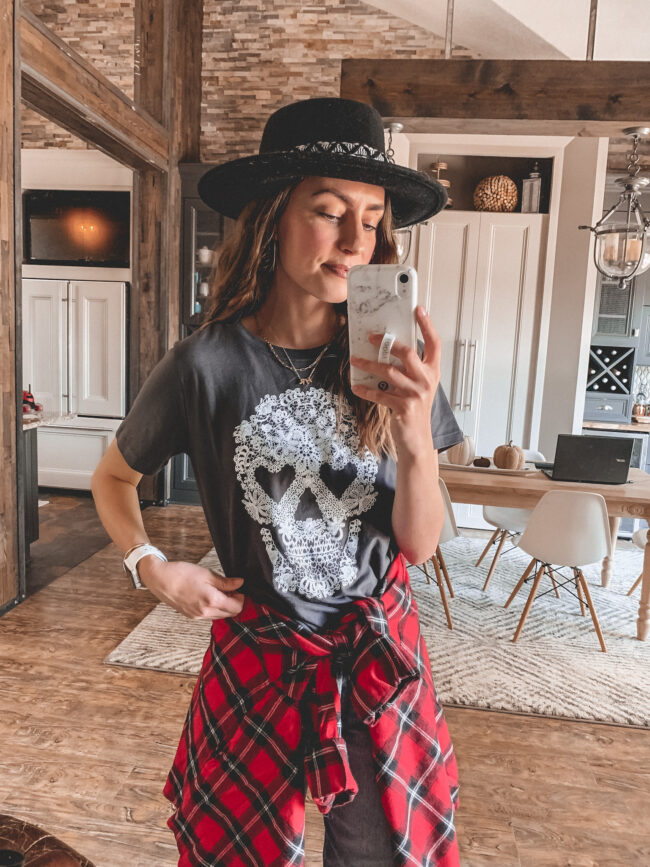 I styled this $8 Target tee for a casual Halloween outfit you can wear throughout the whole month of October (or on Halloween!). 