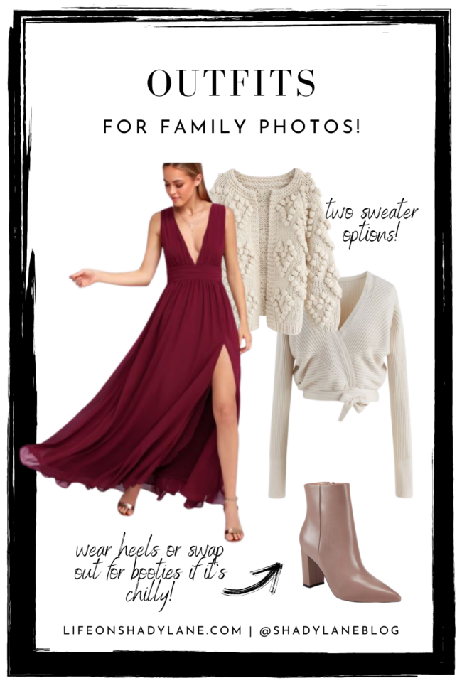 Outfits for family pictures | Ideas for your fall, winter, and Christmas family photos with cozy layers for extra warmth. There's something for the whole fam!