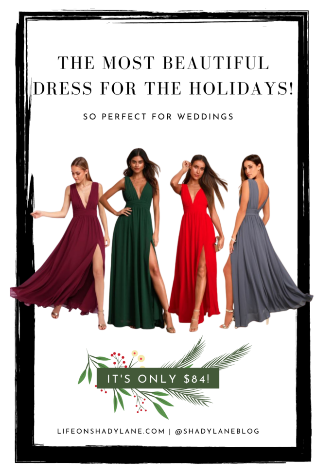 This fall and winter wedding guest dress is perfect for the holidays, comes in a ton of colors, and is really affordable! It's everything I look for in a wedding guest dress - sleek, simple, and super pretty. | Kansas City life, home, and style blogger Megan Wilson shares a dress that's perfect for the holidays, weddings, or any special occasion!